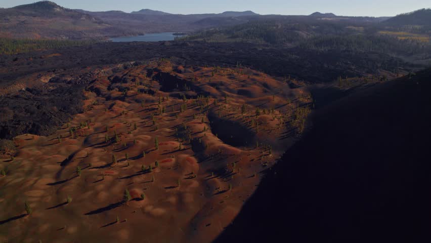 Cinder Cone Dunes Sunset Aerial View In Lassen Volcanic Natural Park, California, USA