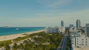 Downtown Miami. Miami skyline panorama. Aerial view of Miami Beach downtown. Florida Urban Downtown, landscape of coastal bay. Drone view, Cinematic video of Downtown Miami Beach.