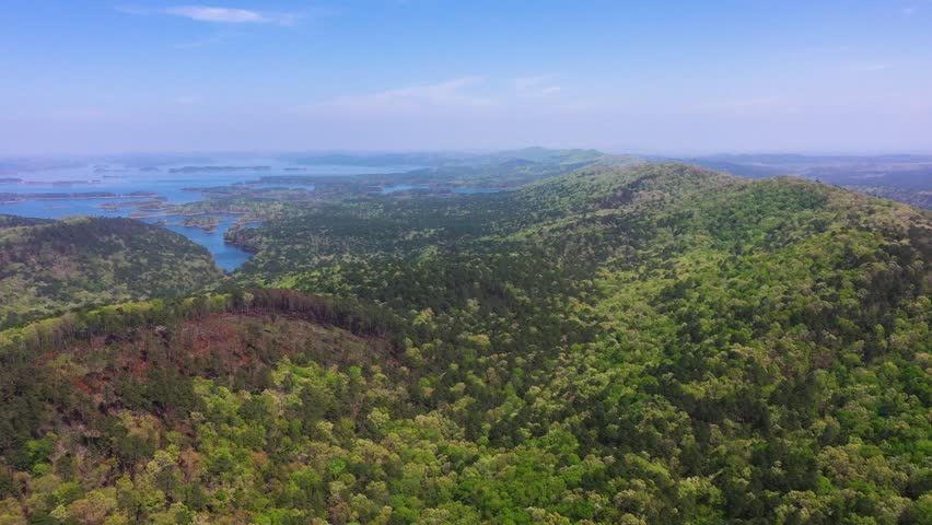 Aerial View of the Ouachita National Forest and Lake During Spring in Arkansas