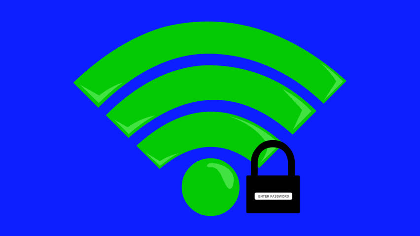 video animation icon illustration of green wifi signal password and security code unlocked black and white padlock, internet access concept. On a blue chroma key background Royalty-Free Stock Footage #3481389515