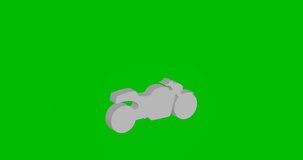 Animation of rotation of a white bike symbol with shadow. Simple and complex rotation. Seamless looped 4k animation on green chroma key background