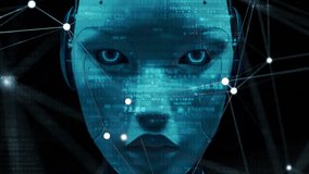 3D Robot profile abstract digital human face.Artificial intelligence concept Animation of binary coding matrix data processing or big data or cyber security. three-dimensional rendering - Powered by Shutterstock - Get 15% off with code: PIKWIZARD15