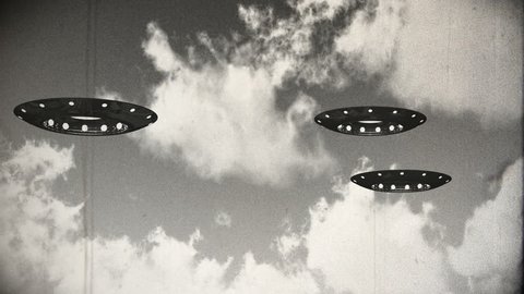 Ufo On Earth under Clouds Vintage Design