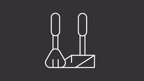 Animated cleaning tools white icon. Sweeping line animation. Household chores. Cleaning routine. Cleaning service. Isolated illustration on dark background. Transition alpha video. Motion graphic