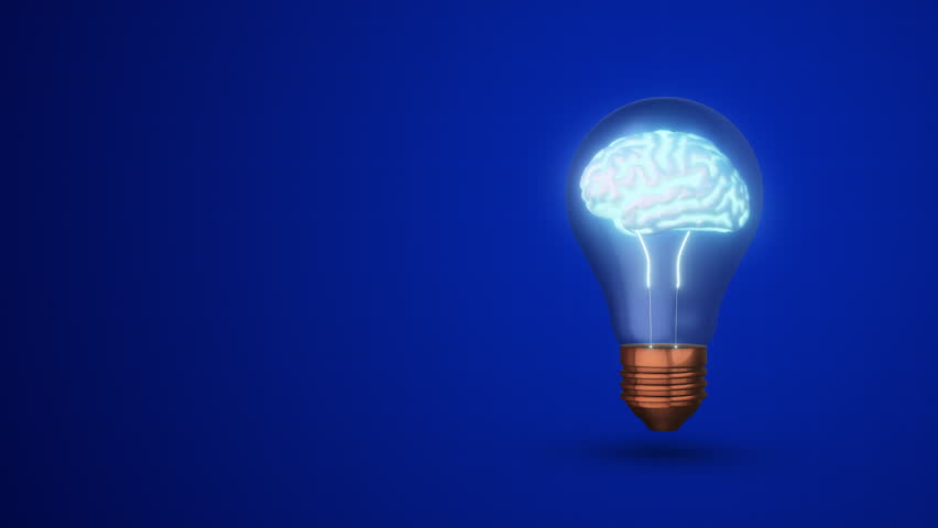Glowing human brain in a lightbulb on a blue background - Powered by Shutterstock - Get 15% off with code: PIKWIZARD15