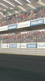 Side view of a generic race car driving across the finish line in slow motion – realistic high quality 3d animation – vertical video