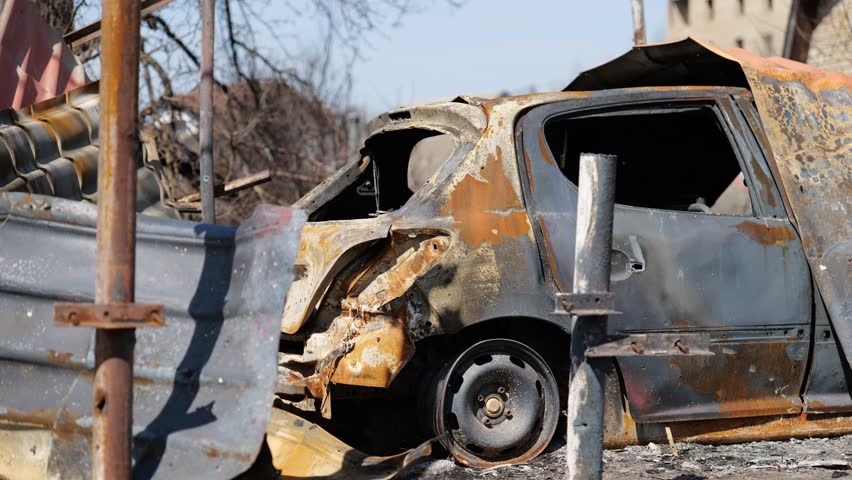 Civilian Neighborhood residential area and cars in Horenka Destroyed by Russian Missile Strike