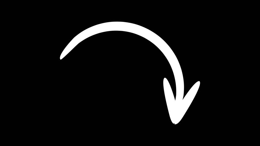 Hand drawn thin arrow graphic animation. Alpha channel. Doodle arrow on transparent background motion design. 4K resolution