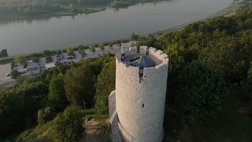 Beautiful Castle Tower Mountain Kazimierz Dolny Aerial View Poland
