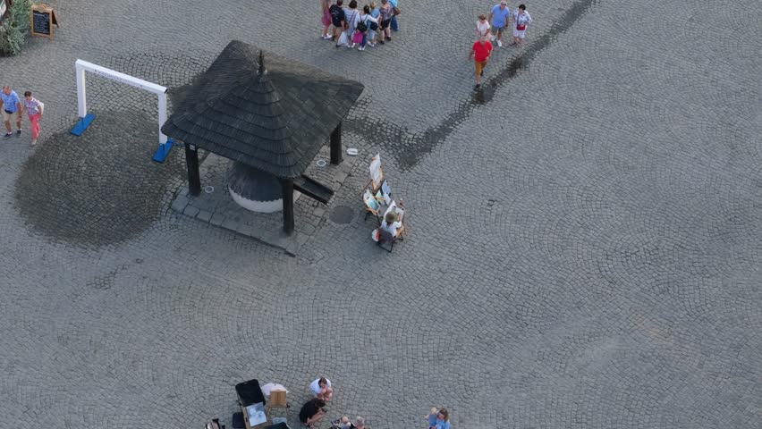 Beautiful Well Market Square Old Town Kazimierz Dolny Aerial View Poland