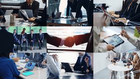 Collage of various business scenes and communication network concept. Wipe transition from white background. - Powered by Shutterstock - Get 15% off with code: PIKWIZARD15