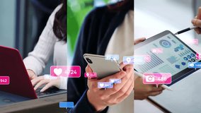 Collage of people using various digital devices and social media concept. Word of mouth. Wipe transition from white background. - Powered by Shutterstock - Get 15% off with code: PIKWIZARD15