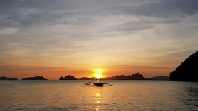 4K Aerial Drone video of sunset at Vanilla beach, El Nido, Philippines, golden hour