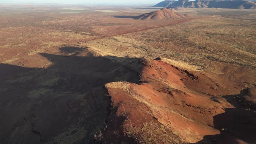 Mount Bruce in Australian desert, Karijini area in Western Australia. Aerial drone panoramic view