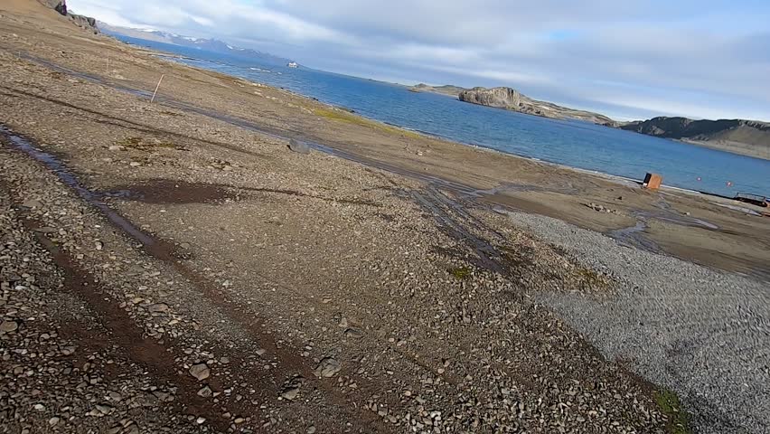 fpv drone flying over Bellingshausen Science Station King George island, Antarctica