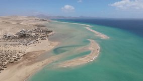 aerial footage of sotavento beach in southern fuerteventura, Spain