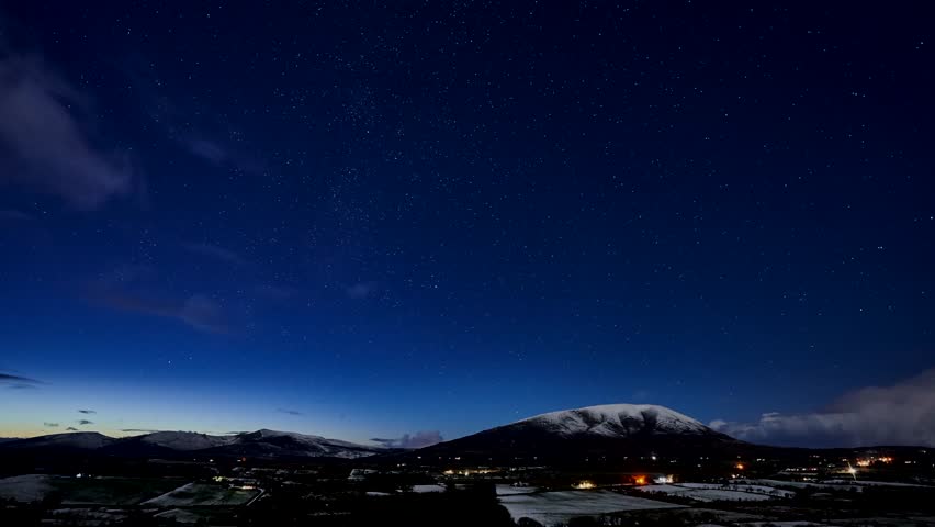 Ireland night scape low clouds time lapse.