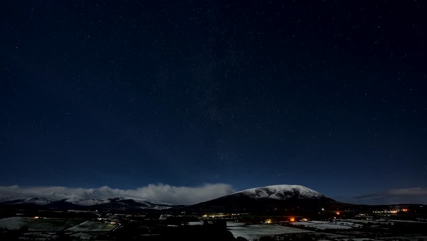 Ireland night scape low clouds time lapse.