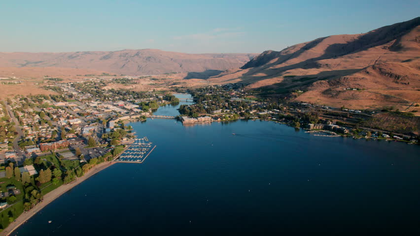 Aerial View of Downtown Lake Chelan in Eastern Washington Royalty-Free Stock Footage #3482154877