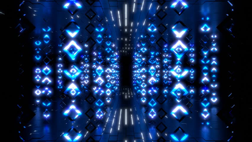 VJ Tunnel Corridor Ring Square Fancy Neon Blue 3d render loop