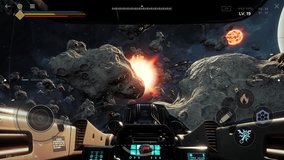 Launching a mobile space battle single-player game level. Flying the spacecraft in the mobile game mission. Destroying the enemy spaceship in the mobile video game action challenge - Powered by Shutterstock - Get 15% off with code: PIKWIZARD15