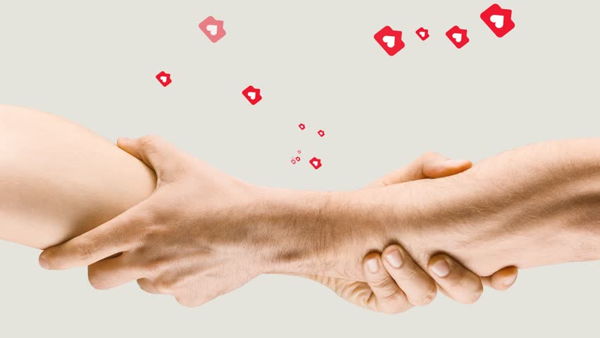 Human hands holding over many social media likes. Online popularity, influence, support, friendship. Social popularity, dating agency, marketing. Concept of social media, influencer, blog, app Royalty-Free Stock Footage #3482345549