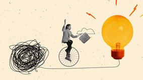 Overcoming difficult situation. Young man, employee moving from tangled thought to creative ideas. Stop motion, animation. Concept of business, career development, professional growth and achievement - Powered by Shutterstock - Get 15% off with code: PIKWIZARD15