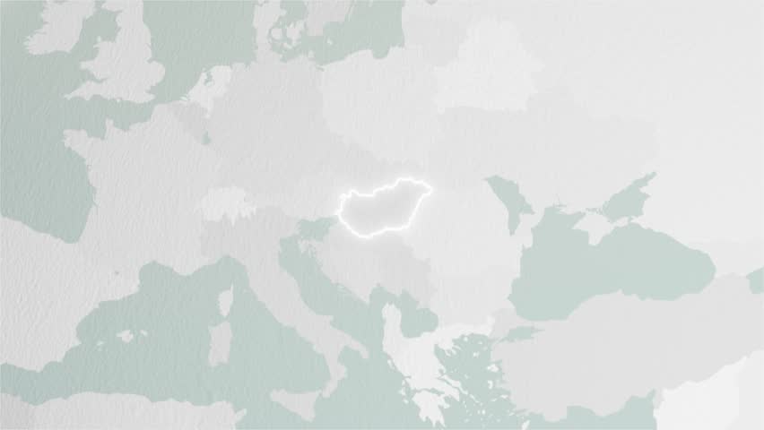 World Map Hungary Zoom in Stylised Spherical White Shades 4K 60 FPS
