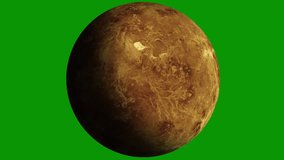 Loopable W/Alpha: Hi-res 3D image of planet Venus gently rotates against green screen background. Elements of this clip furnished by NASA. Straight color with luma matte. (av45114c)