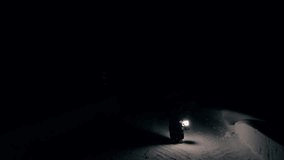 Aerial view following a boy walking in snowy forest, winter night in Lapland - Powered by Shutterstock - Get 15% off with code: PIKWIZARD15
