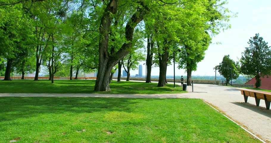 Bratislava park Slovakia in beautiful weather, aerial view in Europe aerial shot in HFR