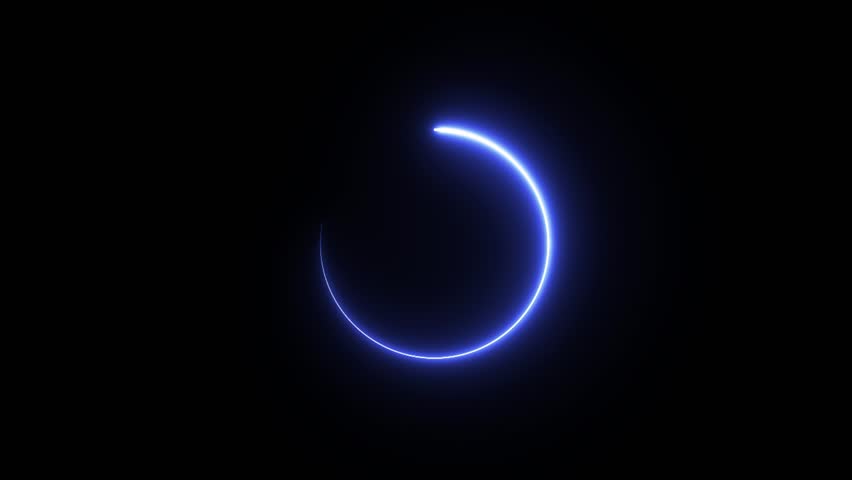 Neon circle rotation, glowing effect circle frame animation isolated on black background.