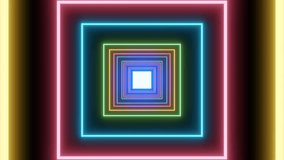 Colorful square neon bulbs illuminate the empty tunnel corridor. footage looping, abstract tech geometric motion background - Powered by Shutterstock - Get 15% off with code: PIKWIZARD15