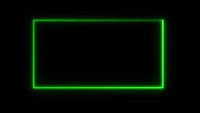 Neon Rectangle frame repeating animation, glowing effect lasers animation isolated on black background.