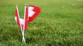 Swiss flag and football ball. Flag of Switzerland and soccer ball on the lawn. - Powered by Shutterstock - Get 15% off with code: PIKWIZARD15