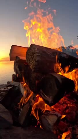 The sounds of a bonfire and the crackle of burning firewood Royalty-Free Stock Footage #3482795973