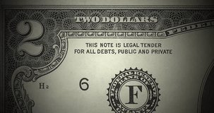 Two dollar us bill close up zooming footage 4k ultra hd slow motion