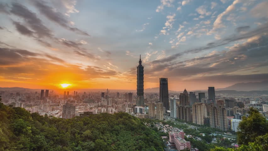 Taipei, Taiwan skyline viewed during the day from Elephant Mountain. (time-lapse)