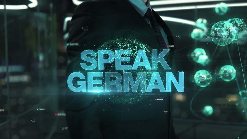Businessman with Speak German hologram concept