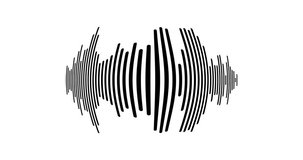 Black sound waves, fisheye effect. Waveform audio spectrum on white background