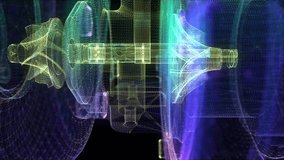 Turbocharger polygonal line 3d model. Turbine in motion, lines and connected to form. Digital technology visualization - Powered by Shutterstock - Get 15% off with code: PIKWIZARD15