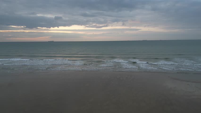 Aerial view of tranquil beach at Bleriot-Plage, Calais, France.