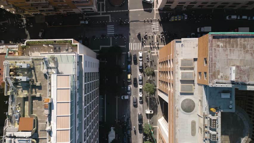 Top Down Aerial View of People Walking in Downtown Naples, Italy
