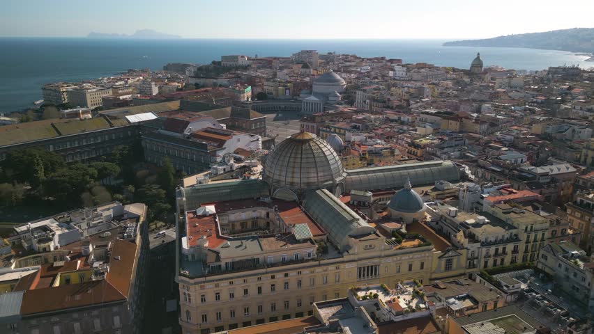 Galleria Umberto I - Cinematic Establishing Drone Shot. Piazza del Plebiscito in Background.