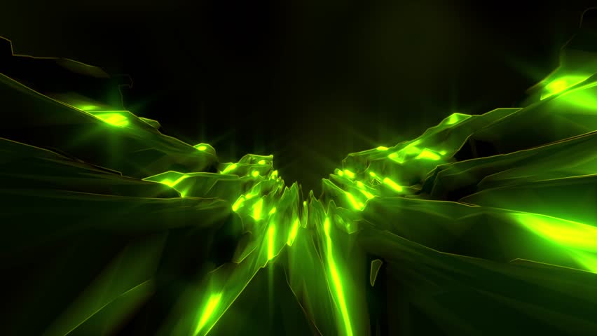 Green neon rocky high mountain landscape with stars background 4k animation