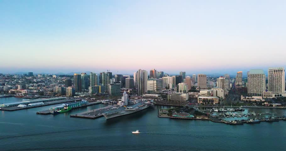 Scenic Bay And DownTown San Diego In California, USA - Aerial Drone Shot