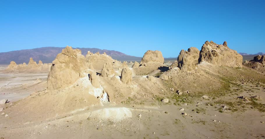 Trona Pinnacles Rock Formation And Mojave Desert In California - Aerial Drone Shot