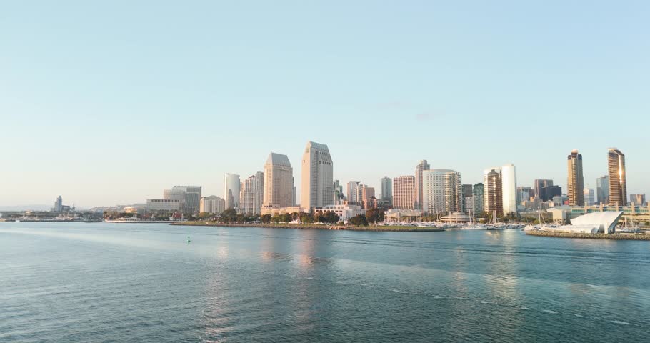 Downtown San Diego From The Bay With Calm Waters In California, USA. - aerial shot Royalty-Free Stock Footage #3483474433