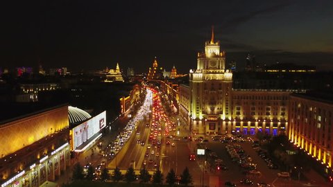 Triumphal Square Night Moscow Aerial View