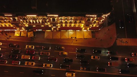 Triumphal Square Night Moscow Aerial View